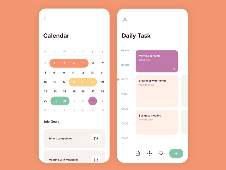Mobile app Goal setting calendar by Outcrowd on Dribbble