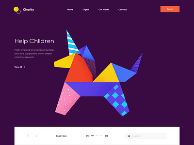 Landing page. Above the fold - Charity animation app clean colors design illustration landing minimal ui ux web