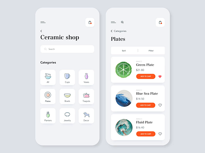 Mobile application - Ceramic shop animation app clean colors design illustration minimal mobile shop ui ux vector