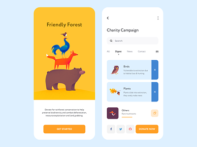 Mobile app - Friendly Forest app clean colors design forest illustration minimal mobile ui ux vector