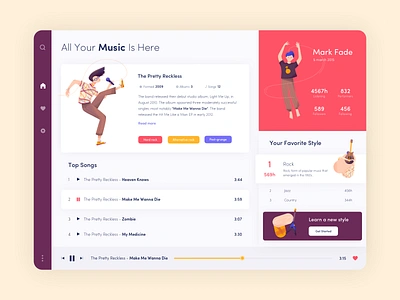 Dashboard - MusOn app clean colors design illustration minimal ui ux web website