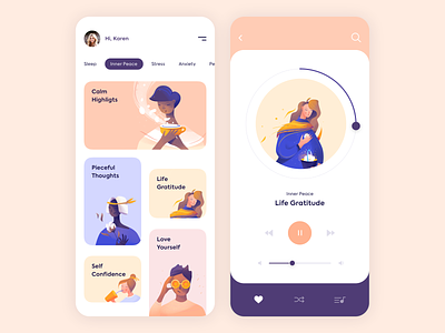 Mobile App - Mindfulness app clean colors design illustration minimal mobile ui ux vector