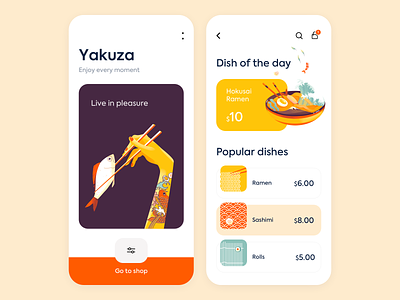 Mobile app - Yakuza app clean colors design illustration minimal mobile ui ux vector
