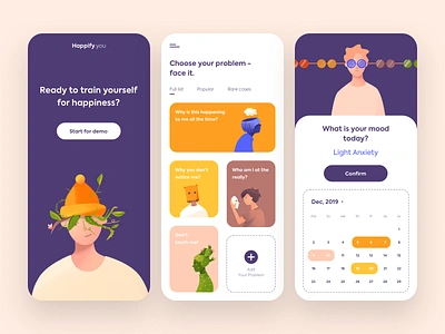 Mobile App - Happify app clean colors design illustration minimal mobile ui ux vectors