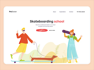 Landing Page - Skateboarding School animation app clean design illustration landing ui ux web website