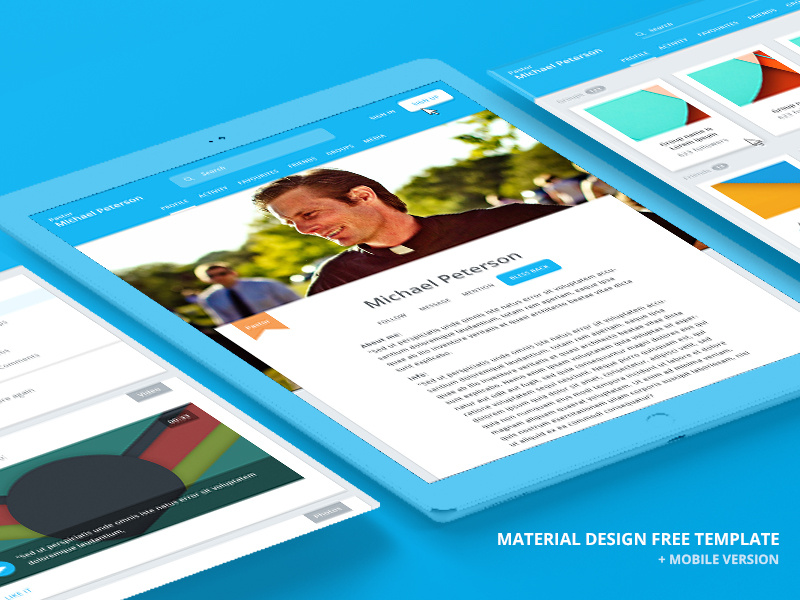 Free material design template ui kit freebies dashboard mobile responsive web site landing icon material design template free