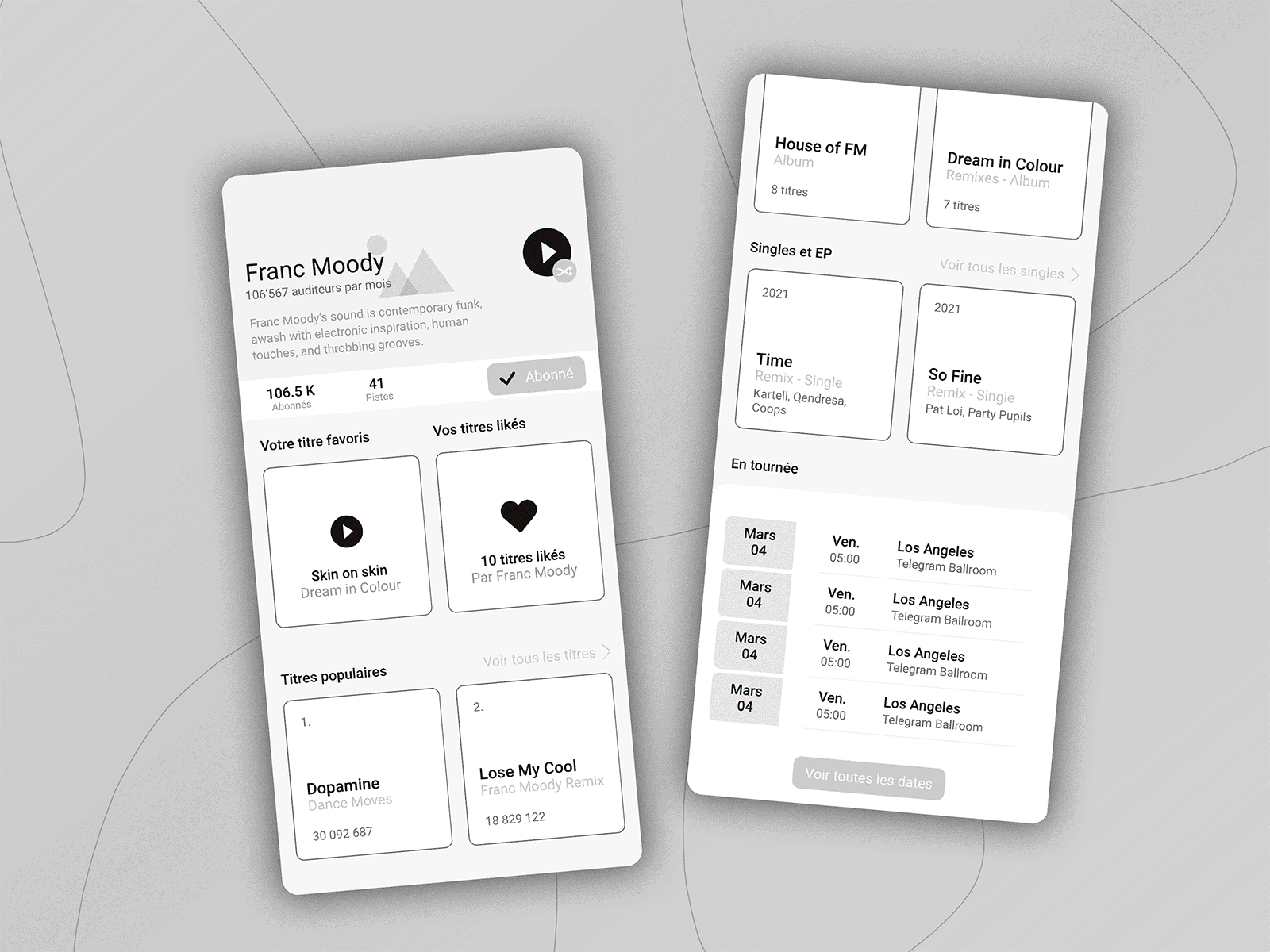 Daily UI 06/100 bis - User profile dailyui franc moody graphic design music app ui ui challenge ui design user profile