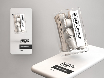 Conceptual mobile UI for coffee capsule store 3d art coffee delivery ui ux