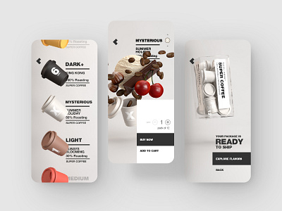 Conceptual mobile UI for coffee capsule store 3d art c4d coffee ui ux