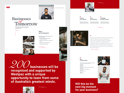 Businesses of Tomorrow agency banking business campaign design homepage ui westpac