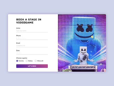 Booking form videogame-concert booking concert form fortnite ui ux videogame web