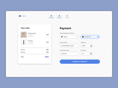 DailyUI #02 - Credit card form and checkout blue card checkout design e commerce minimal online shop ui ux