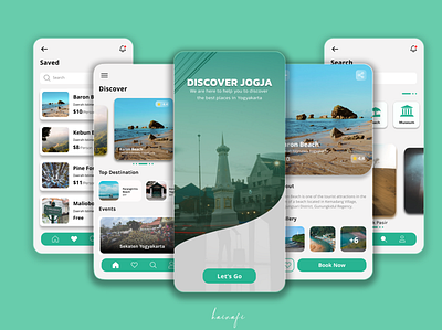 Discover Jogja , Travel Mobile Apps aesthetic green minimalism mobile app travel travel app ux