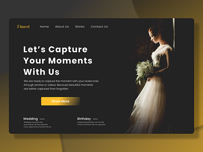 Photograph Landing Page black branding dark mode design gold landing page page photograph photos ui videos web website wedding works yellow