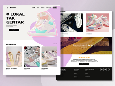 Aerostreet Website Landing Page Exploration aerostreet apparel brands company profile facebook graphic design indonesia instagram landingpage lightmode lilac marketplace pastel purple shoes sneakers twitter website