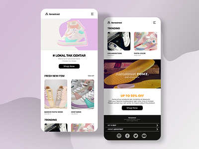 Aerostreet - Mobile Responsive aerostreet aesthetic branding brandingindonesia design graphic design indonesia minimalism mobile mobile responsive pride purple responsive website shoes shop ui ux website