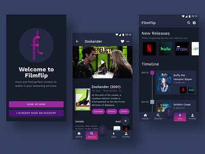 Filmflip Content Tracker android app application challenge concept design film film tracker mobile tv tv series ui uidesign user interface ux uxui