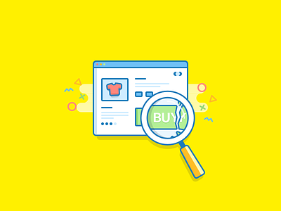 Transaction Monitoring Illustration browser e commerce icon illustration magnifying glass monitoring pingdom product saas tms transaction monitoring yellow