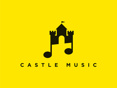 Castle Music design flat icon logo minimal typography vector