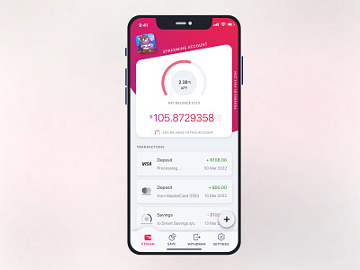 Brew.money — Streaming Account ™ — Grow every second! account app apple pay balance banking chart concept crypto dashboard finance fintech graphic design minimal savings transaction ui ux wallet
