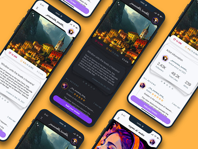 Reviews! app cards color concept gallery illustration ios iphone mockup minimal photo ratings reviews app travel app ui ux