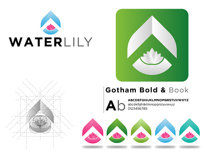 WaterLily Logo Design brand identity branding design flat flower logo graphic design icon logo logo design lotus flower lotus logo minimal vector water watercolor watercolour waterdrop waterfall