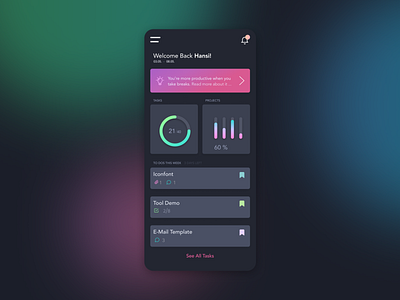 Kanban Mobile Dark Mode 💗 color colorful daily dark app dark mode dark theme dark ui dasboard ui dashboard dashboard app dekstop design kanban organisation overview tasks ui