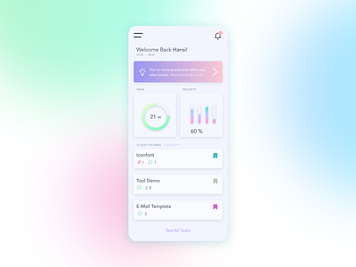 Light Mode Kanban Mobile ☁️ app bright bright colors color colorful dashboard hint kanban light light ui mobile mobile ui organisation overview pastel planning statistic statistics tasks ui