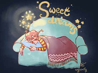 Sweet dreams elf children colorful design digital illustration painting whimsy