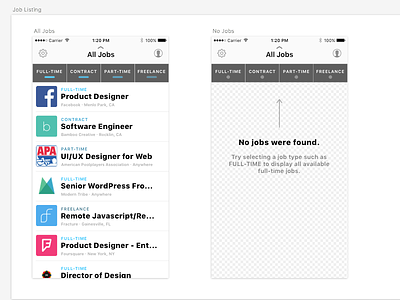 Full-time App Job Listing full-time app jobs layout redesign sketch app