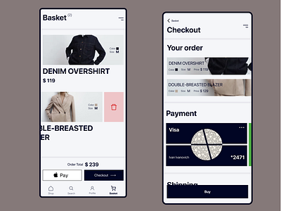 E-commerce App / Fashion / Daily UI 002 / Credit Card app app design basket card checkout cart e commerce e commerce app fashion shipping ui