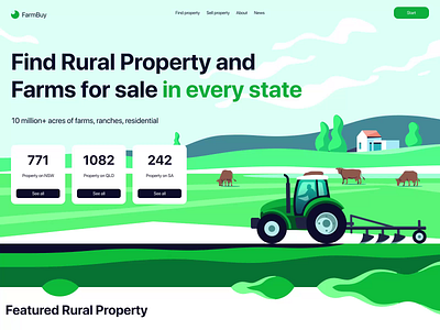 Farm Buy / Rural Property agro agroculture animation clean design illustration landing page minimal property rural ui web