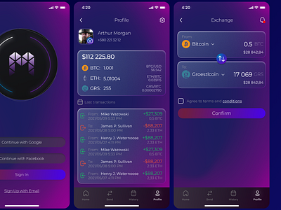 multicurrency crypto wallet app crypto crypto wallet design glass effect logo minimal mobile app mobile app design mobile ui ui ux web