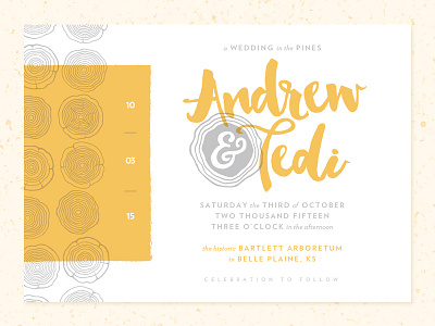 A&T Invite invitation lettering letterpress natural organic overlay pattern script tree ring wedding
