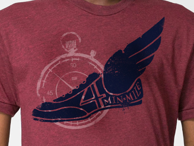 Four-Minute Mile Tee apparel athletics hand drawn illustration shoe sports stop watch t shirt tee texture watch wing