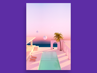 Slow Days // Poster 3d architecture building c4d cinema 4d design graphic design illustration minimalistic pink pool summer surreal ui