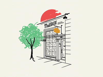 Muletown Coffee branding coffee columbia design drawing graphic illustration logo nashville shop sign storefront tennessee tree typography window