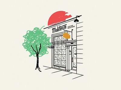 Muletown Coffee branding coffee columbia design drawing graphic illustration logo nashville shop sign storefront tennessee tree typography window