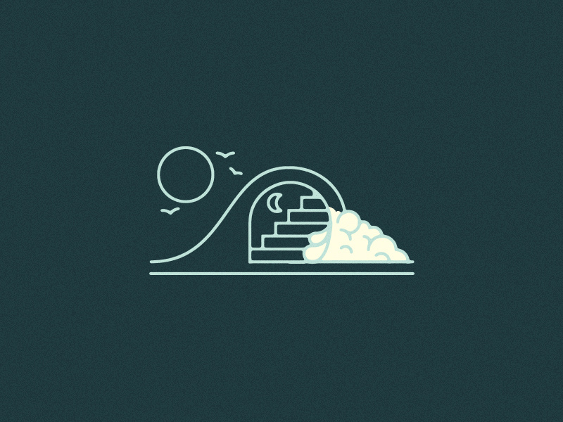 Wavecase graphic design birds moon sun illustration surf wave staircase