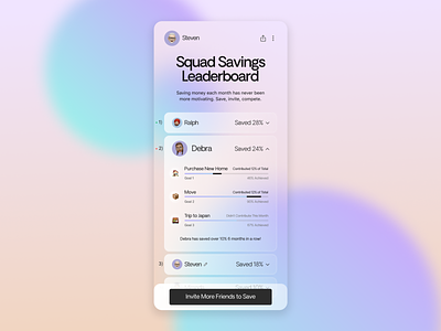 DAILY UI 019 - Leader board - Squad Savings Leader board 100daysofui app dailyui design fin tech finance glass ui leader board leaderboard money savings ui ux