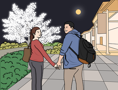 Couple under the moon light adobe illustrator avatar design cartoon style design flat illustration