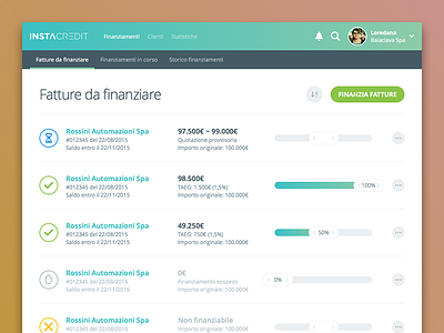 Dashboard Concept app credit finance funding instacredit invoice italian lending list loan slider webapp