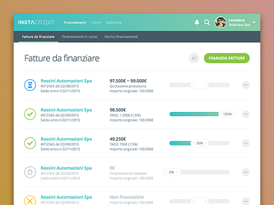 Dashboard Concept app credit finance funding instacredit invoice italian lending list loan slider webapp