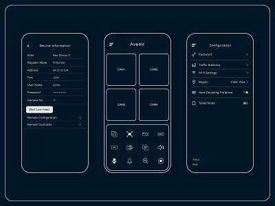 Aventr CCTV App app cctv dark dark mode design minimal ui