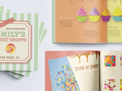 Emily's Sweet Shoppe Catalog cake candy catalog catalog design colorful cute design girl rainbow sweet