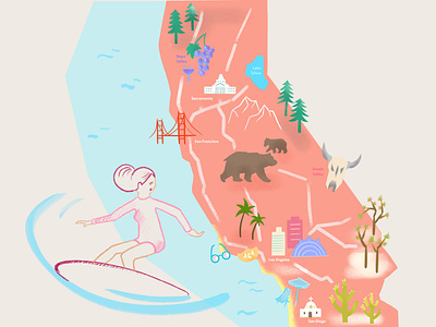 California - illustrated map adobe illustrator architecture building california culture green holiday icons illusiconsinfographics illustrated map illustration infographic map nature plan procreate sightseeing surfing travel usa