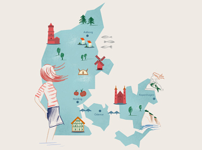 Denmark - illustrated map architecture baltic sea copenhagen denmark freetime green holiday icons illusiconsinfographics illustrated map illustration infographic leisure illustration map mermaid plan sightseeing travel