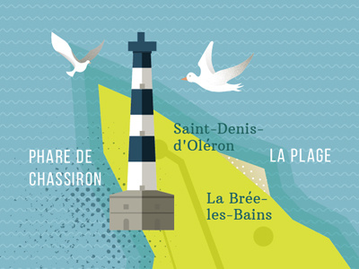 Île d'Oléron. Illustrated map beach france holiday illustration map ocean surfing