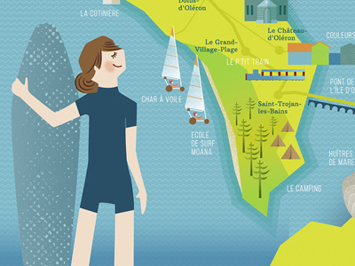 Île d'Oléron. Illustrated map beach france holiday illustration map ocean surfing