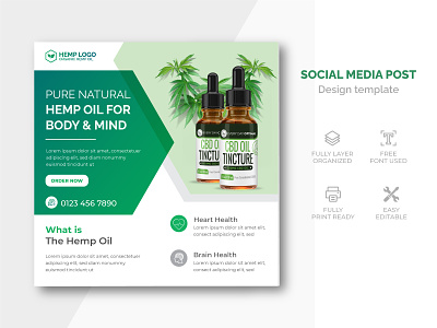 Hemp products or cbd oil social media post web banner template